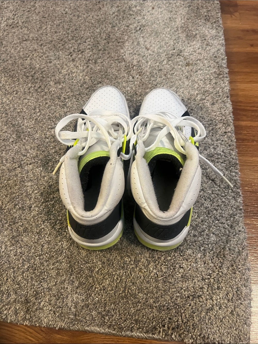 Nike White and Neon Green High-Top Sneakers